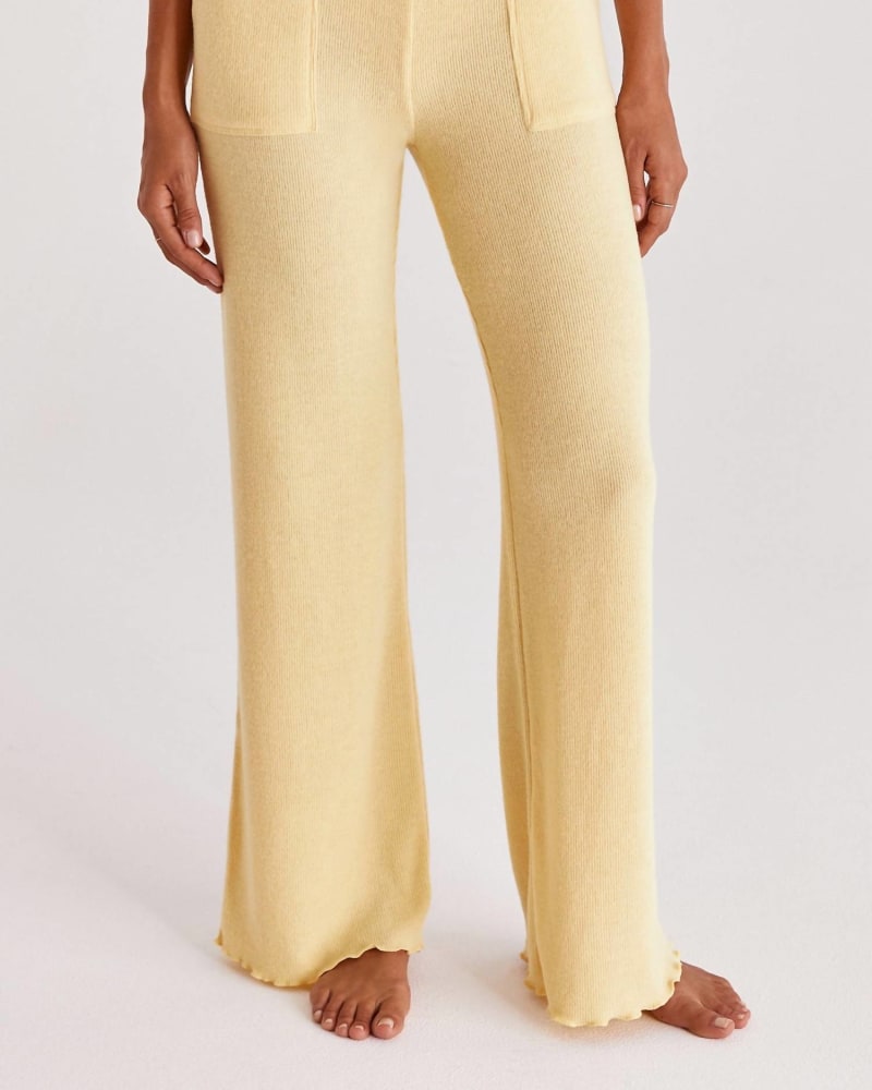 Front of a model wearing a size L Morning Rib Pant In Sunflower in Sunflower by Z Supply. | dia_product_style_image_id:357859